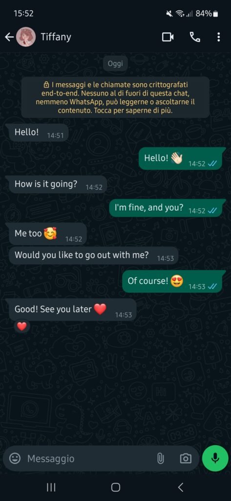 WhatsApp chat open on a smartphone in dark mode