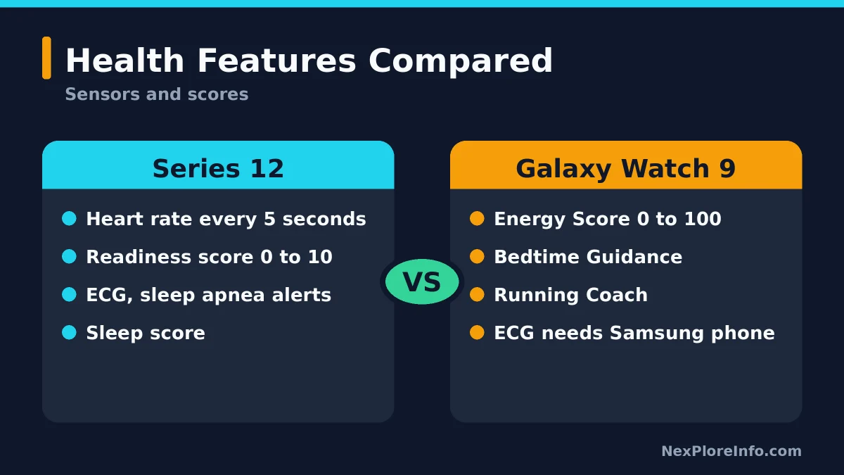 Health features of Apple Watch Series 12 and Galaxy Watch 9