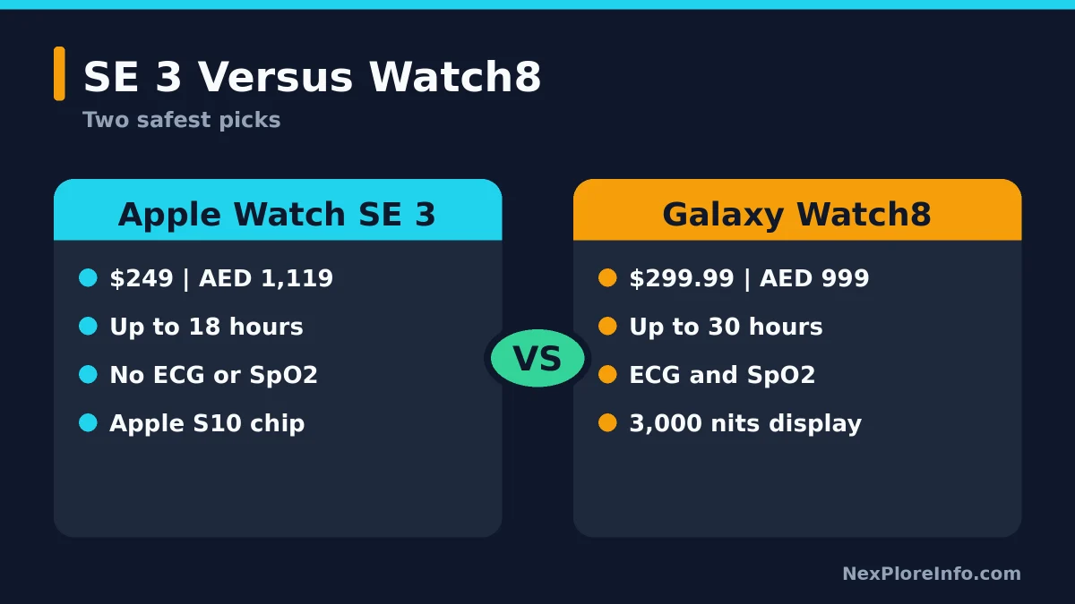 Apple Watch SE 3 versus Galaxy Watch8 card