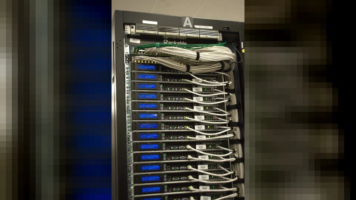 Close-up of server racks in a data center