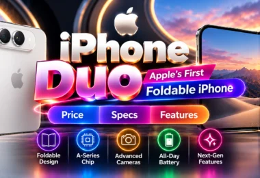 iPhone Duo, Apple's first foldable iPhone, shown open and folded