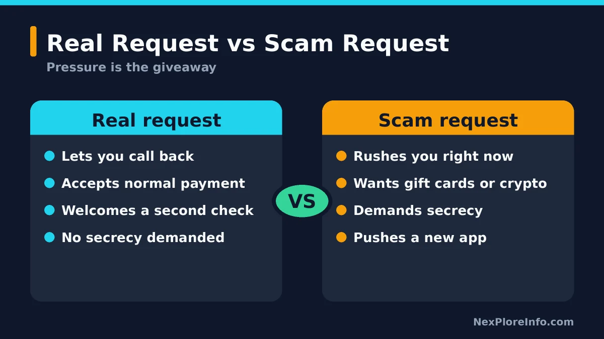 Comparison of a real request and a scam request
