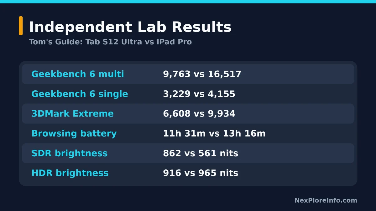 Benchmark and battery test results for Tab S12 Ultra and iPad Pro M5