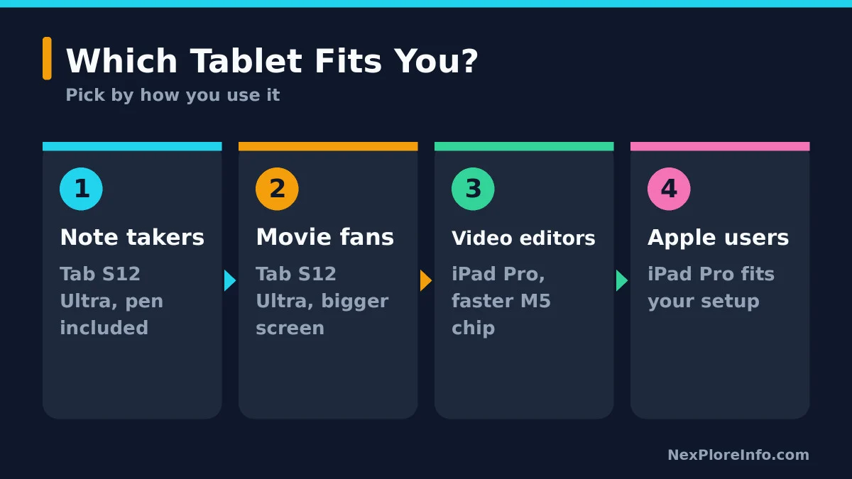 Which tablet to buy by use: Tab S12 Ultra or iPad Pro